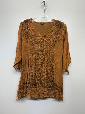 Shalimar Cashmir Rayon Bamboo Rust Embroidered Boho Top